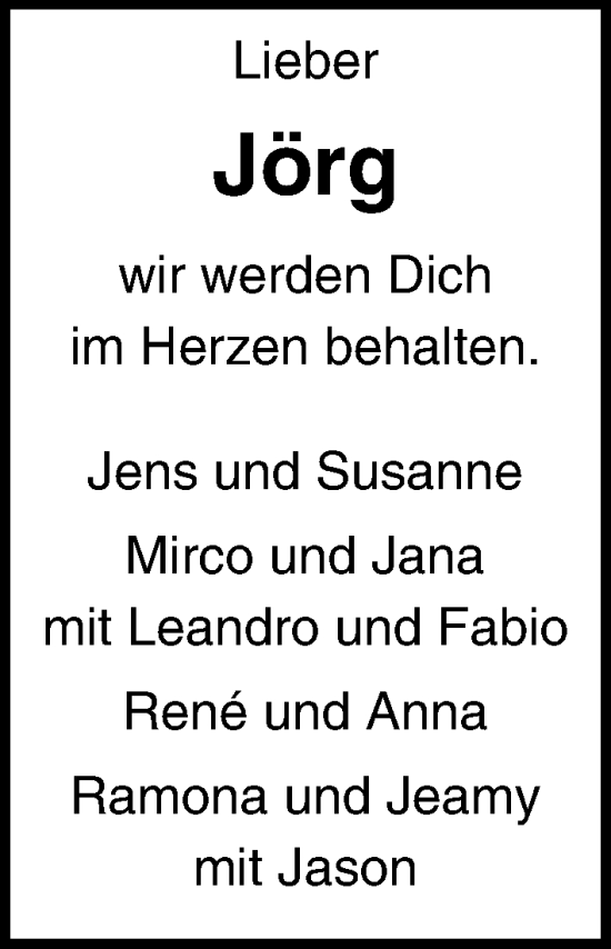 Traueranzeige von Jörg  von Lübecker Nachrichten