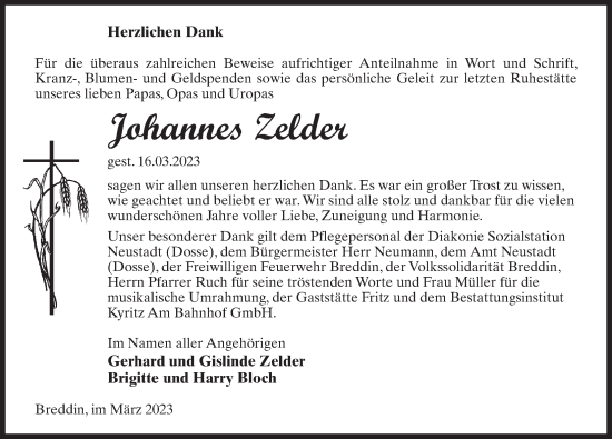 Traueranzeige von Johannes Zelderqq von Märkischen Allgemeine Zeitung