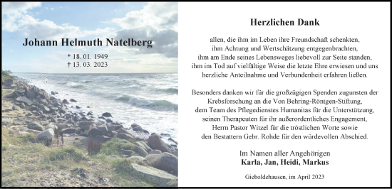 Traueranzeige von Johann Helmuth Natelberg von Göttinger Tageblatt