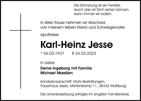 Traueranzeigen von KarlHeinz Jesse traueranzeigen.de