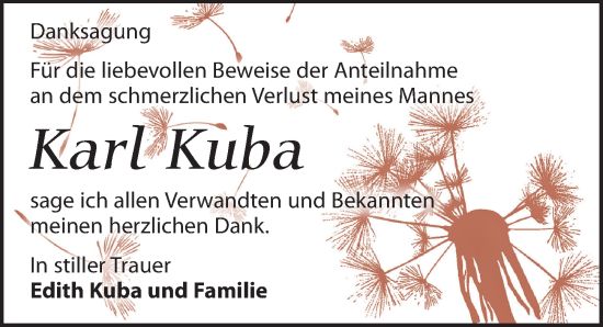 Traueranzeige von Karl Kuba von Leipziger Volkszeitung