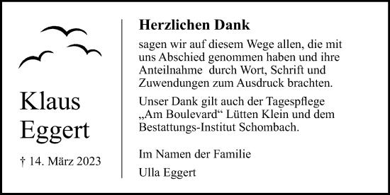 Traueranzeige von Klaus Eggert von Ostsee-Zeitung GmbH