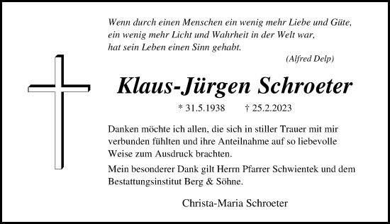 Traueranzeige von Klaus-Jürgen Schroeter von Ostsee-Zeitung GmbH