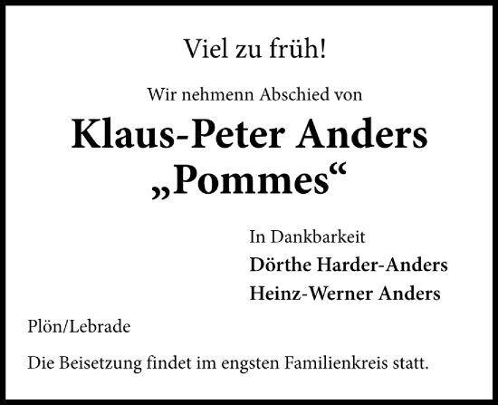 Traueranzeige von Klaus-Peter Anders von Kieler Nachrichten