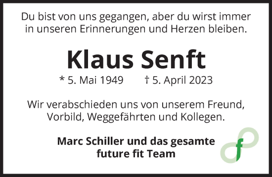 Traueranzeige von Klaus Senft von Hannoversche Allgemeine Zeitung/Neue Presse
