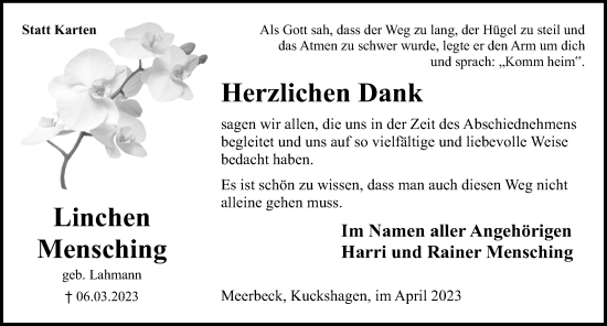 Traueranzeige von Linchen Mensching von Schaumburger Nachrichten
