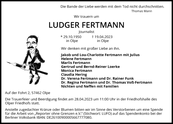 Traueranzeige von Ludger Fertmann von Hannoversche Allgemeine Zeitung/Neue Presse