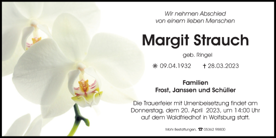 Traueranzeige von Margit Strauch von Aller Zeitung