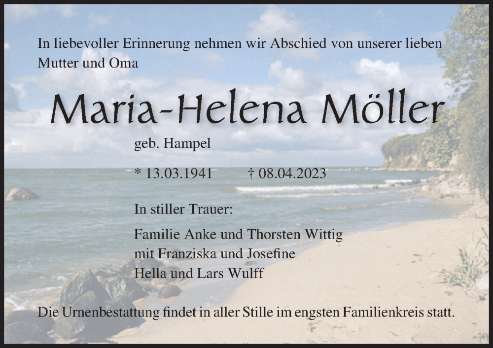 Traueranzeigen Von Maria Helena Möller Trauer Anzeigende 0960