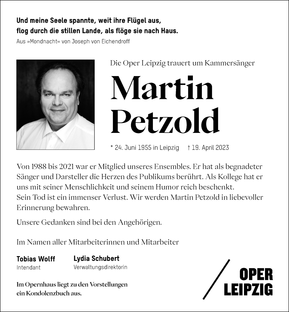  Traueranzeige für Martin Petzold vom 22.04.2023 aus Leipziger Volkszeitung