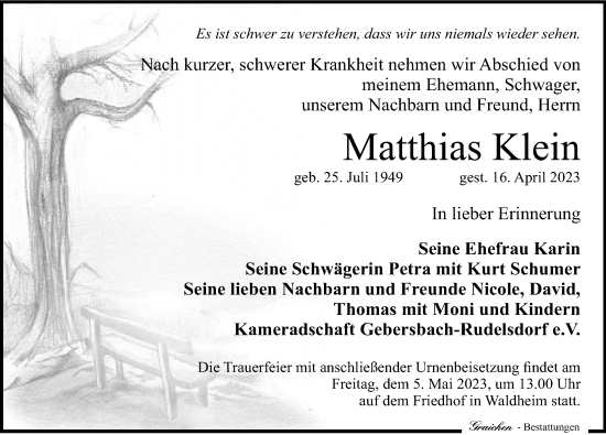 Traueranzeige von Matthias Klein von Leipziger Volkszeitung