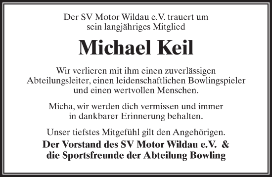 Traueranzeige von Michael Keil von Märkischen Allgemeine Zeitung