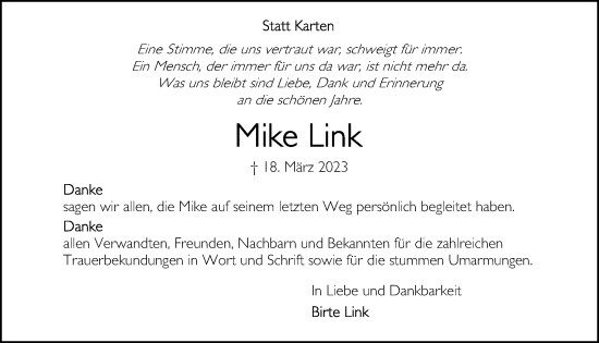 Traueranzeige von Mike Link von Kieler Nachrichten