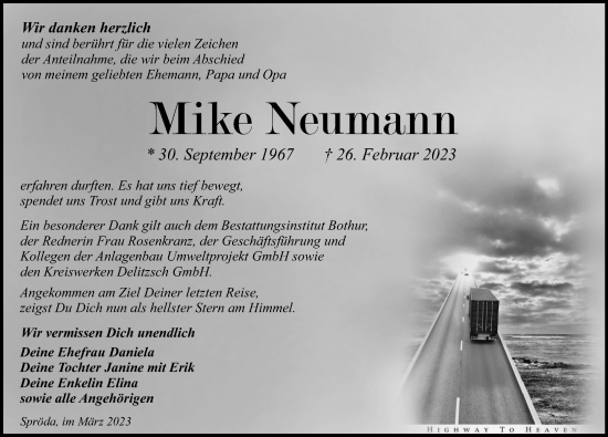Traueranzeige von Mike Neumann von Leipziger Volkszeitung