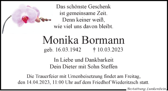 Traueranzeige von Monika Bormann von Leipziger Volkszeitung