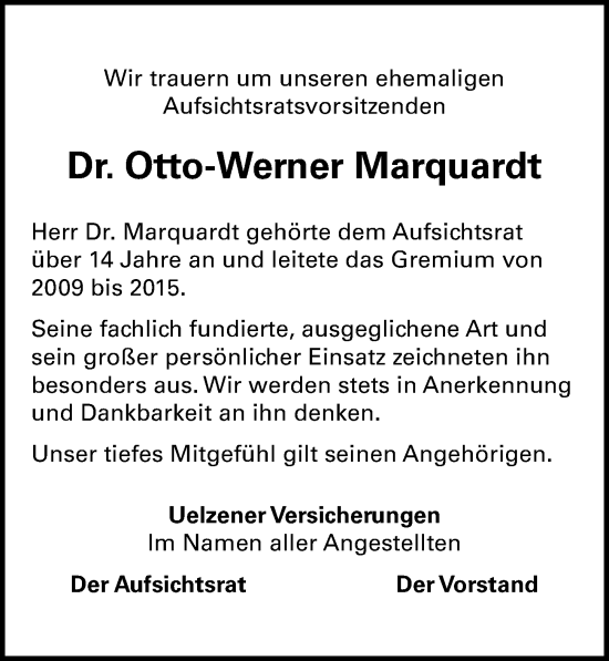 Traueranzeige von Otto-Werner Marquardt von Aller Zeitung