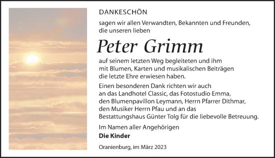 Traueranzeige von Peter Grimm von Märkischen Allgemeine Zeitung