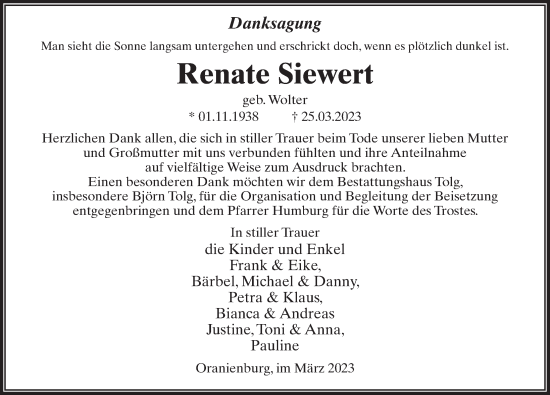 Traueranzeige von Renate Siewert von Märkischen Allgemeine Zeitung