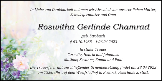 Traueranzeige von Roswitha Gerlinde Chamrad von Ostsee-Zeitung GmbH