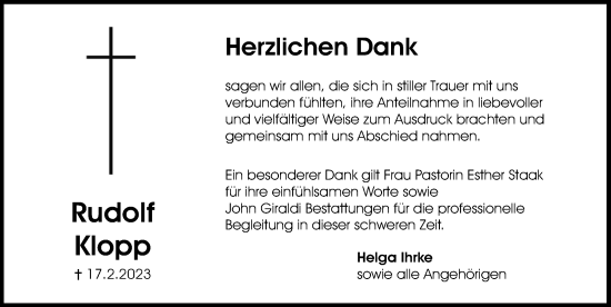 Traueranzeige von Rudolf Klopp von Aller Zeitung