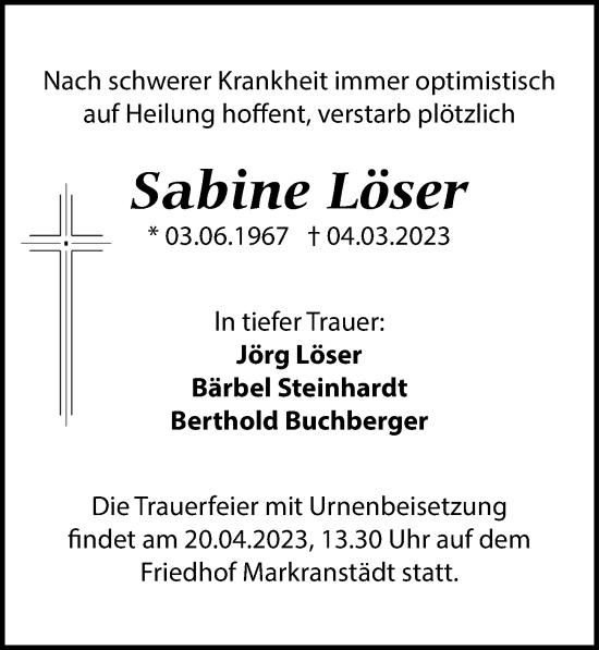 Traueranzeige von Sabine Löser von Leipziger Volkszeitung