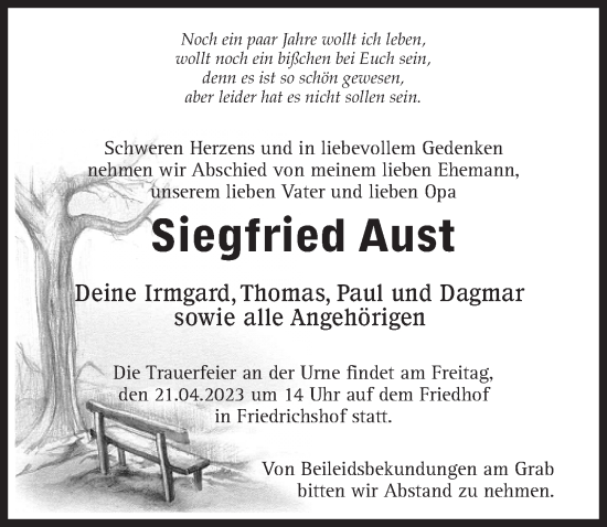 Traueranzeige von Siegfried Aust von Märkischen Allgemeine Zeitung