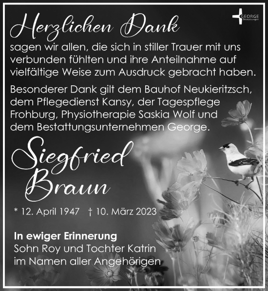 Traueranzeige von Siegfried Braun von Leipziger Volkszeitung