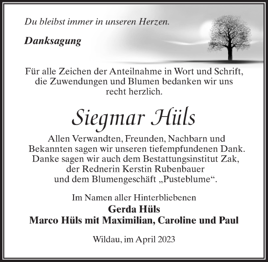 Traueranzeige von Siegmar Hüls von Märkischen Allgemeine Zeitung