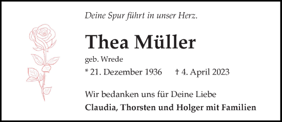 Traueranzeige von Thea Müller von Hannoversche Allgemeine Zeitung/Neue Presse