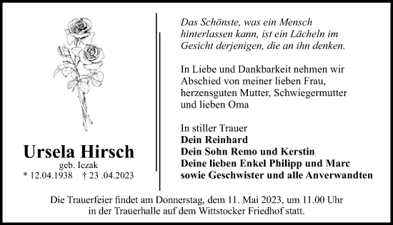 Traueranzeige von Ursela Hirsch von Märkischen Allgemeine Zeitung