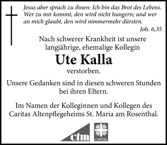 Traueranzeige von Ute Kalla von Leipziger Volkszeitung