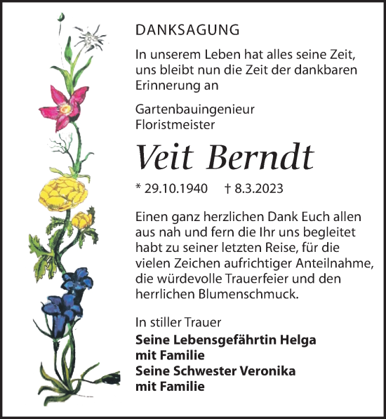 Traueranzeige von Veit Berndt von Leipziger Volkszeitung