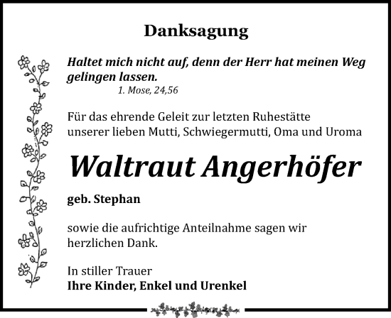 Traueranzeige von Waltraut Angerhöfer von Leipziger Volkszeitung