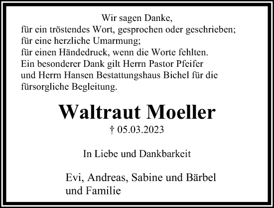 Traueranzeige von Waltraut Moeller von Kieler Nachrichten