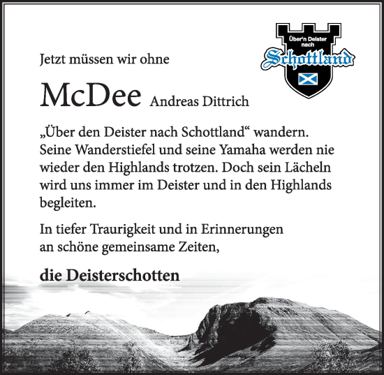 Traueranzeige von Andreas Dittrich von Hannoversche Allgemeine Zeitung/Neue Presse