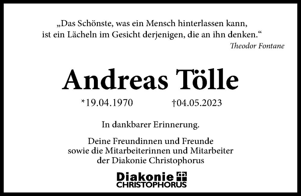  Traueranzeige für Andreas Tölle vom 13.05.2023 aus Göttinger Tageblatt