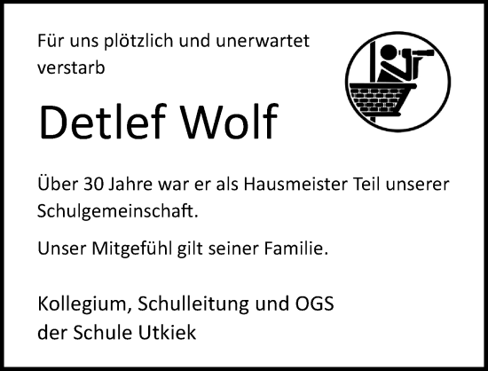 Traueranzeige von Detlef Wolf von Lübecker Nachrichten