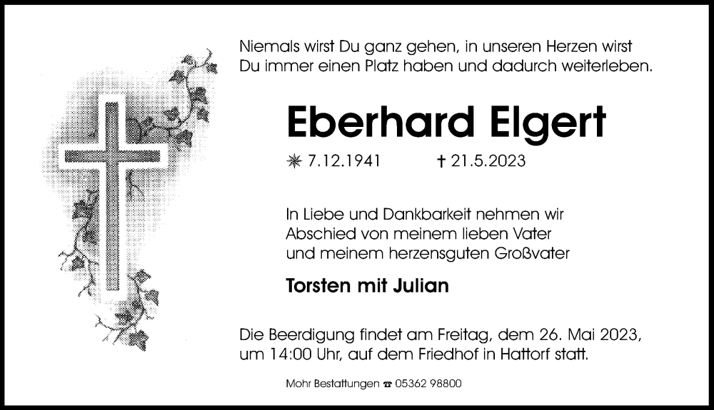  Traueranzeige für Eberhard Elgert vom 24.05.2023 aus Aller Zeitung