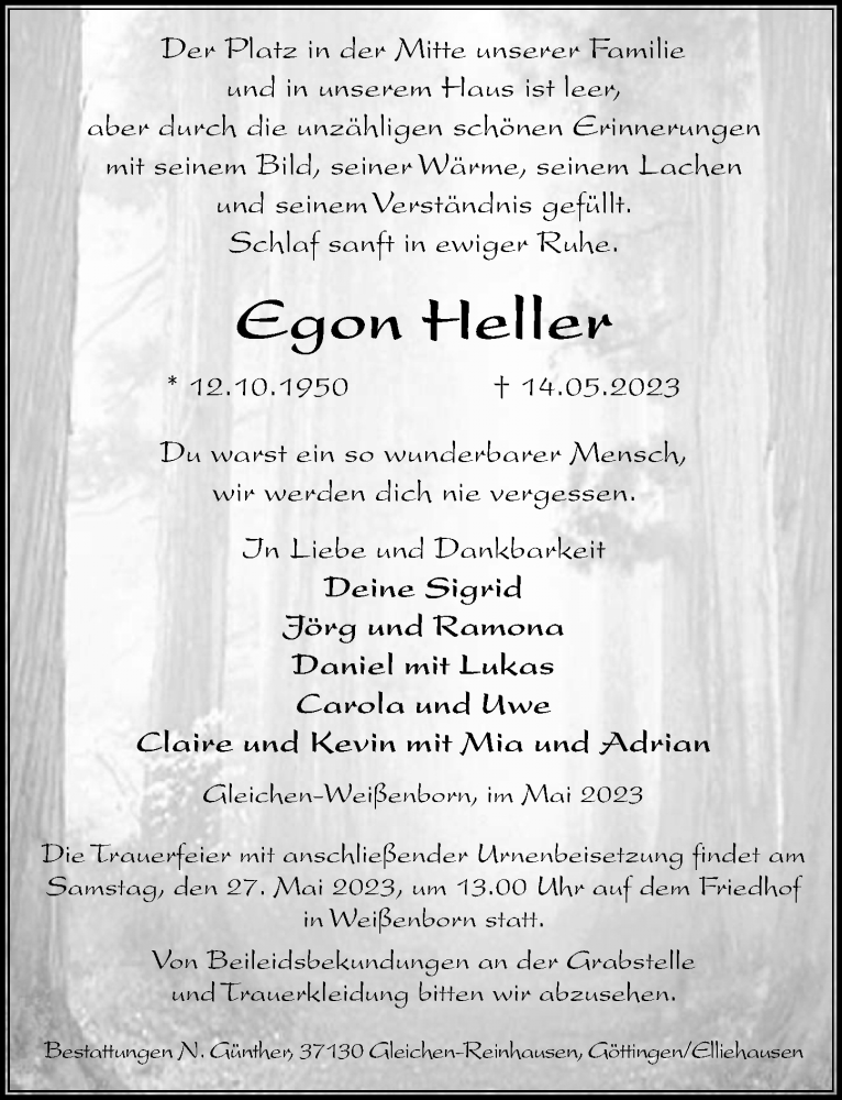  Traueranzeige für Egon Heller vom 20.05.2023 aus Göttinger Tageblatt