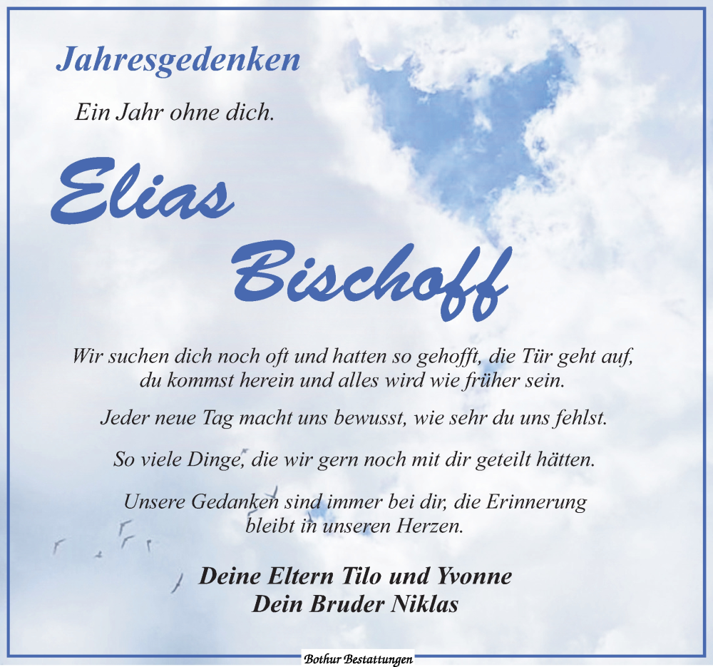  Traueranzeige für Elias Bischoff vom 12.05.2023 aus Leipziger Volkszeitung