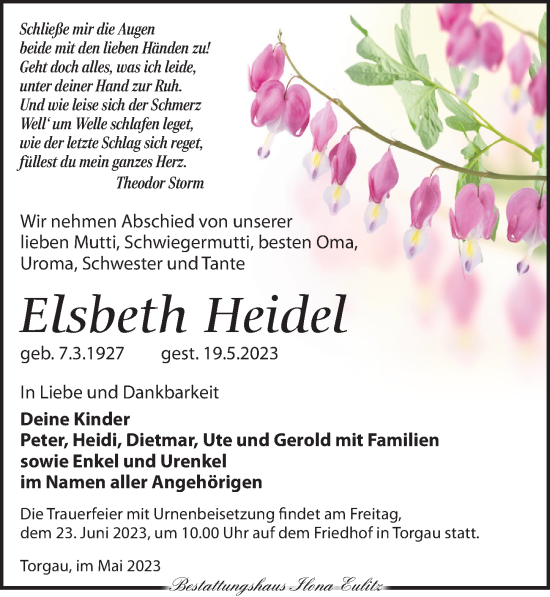 Traueranzeige von Elsbeth Heidel von Torgauer Zeitung