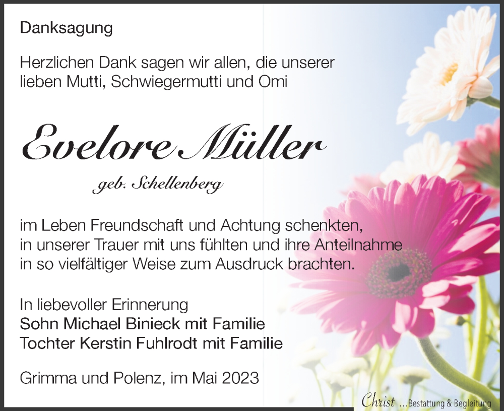  Traueranzeige für Evelore Müller vom 27.05.2023 aus Leipziger Volkszeitung