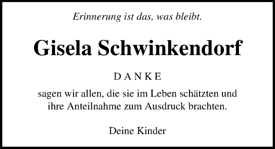 Traueranzeige von Gisela Schwinkendorf von Ostsee-Zeitung GmbH