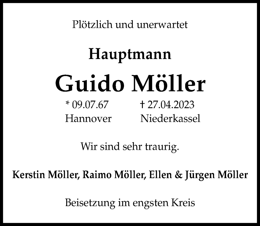  Traueranzeige für Guido Möller vom 03.05.2023 aus Hannoversche Allgemeine Zeitung/Neue Presse