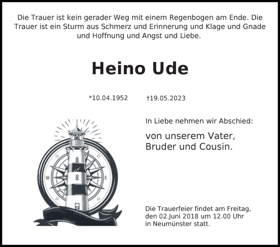 Traueranzeige von Heino Ude von Hannoversche Allgemeine Zeitung/Neue Presse