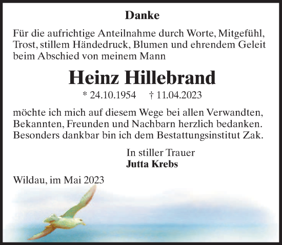 Traueranzeige von Heinz Hillebrand von Märkischen Allgemeine Zeitung