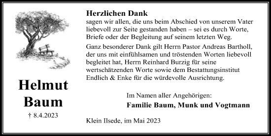 Traueranzeige von Helmut Baum von Peiner Allgemeine Zeitung