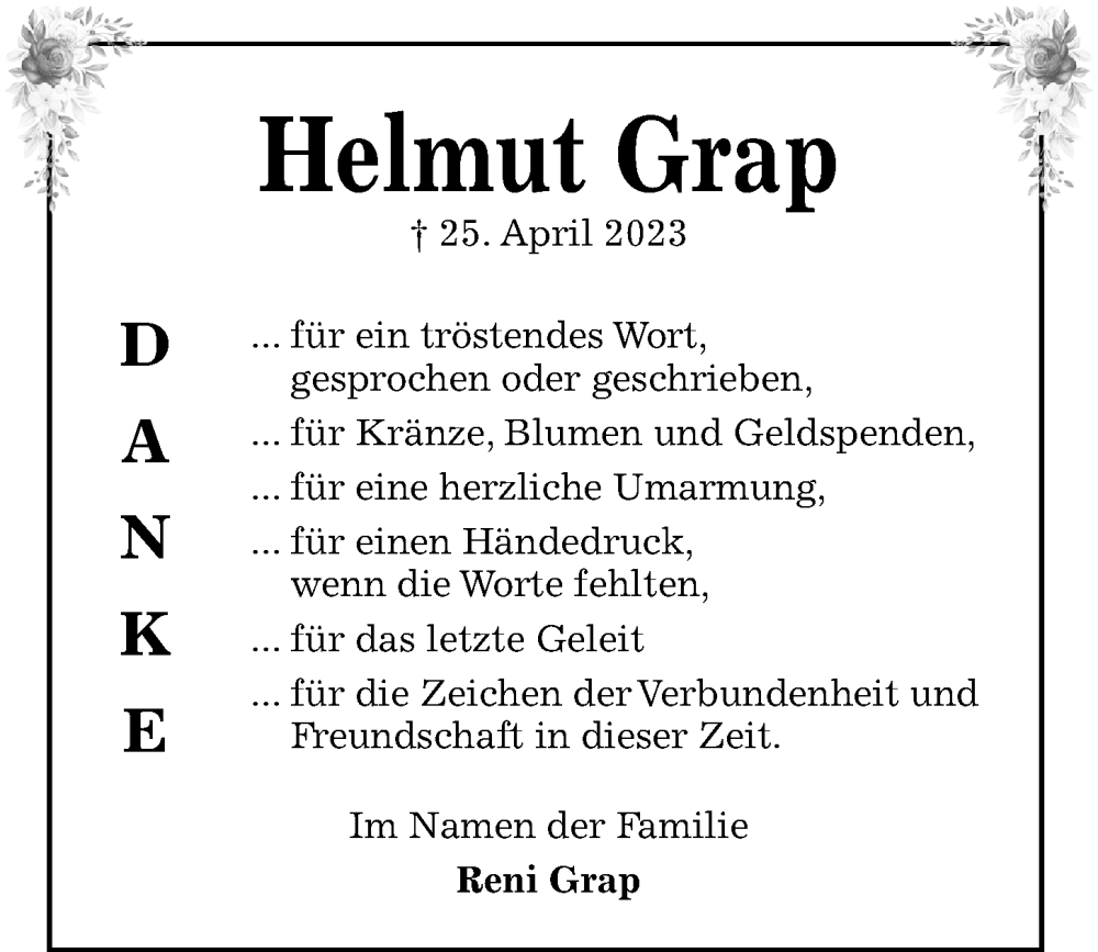  Traueranzeige für Helmut Grap vom 20.05.2023 aus Kieler Nachrichten