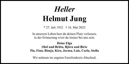 Traueranzeige von Helmut Jung von Kieler Nachrichten