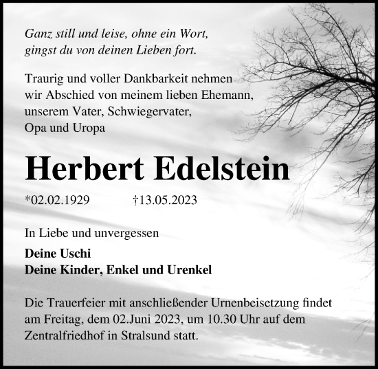 Traueranzeige von Herbert Edelstein